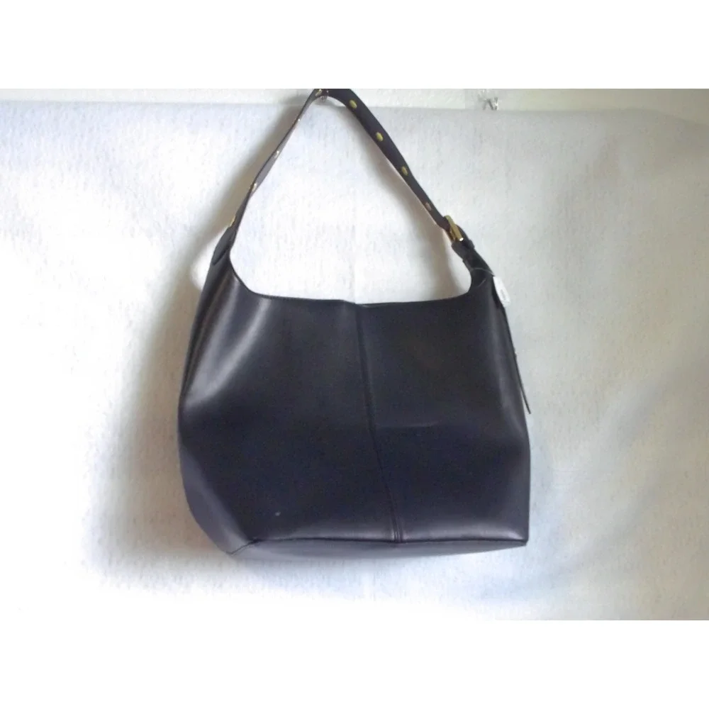 Black Faux Leather‎ Hobo Shoulder Bag Gold Hardware Minimalist Tote